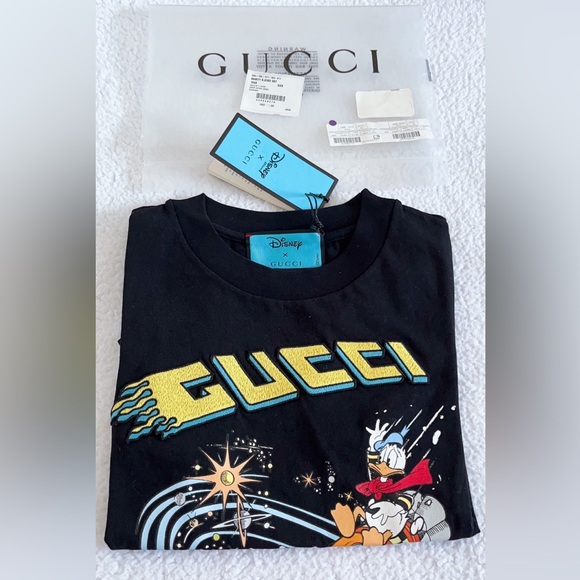 GUCCI X DISNEY DONALD DUCK Rocket Embroidered Logo Cotton Jersey T-shirt - Picture 12 of 16
